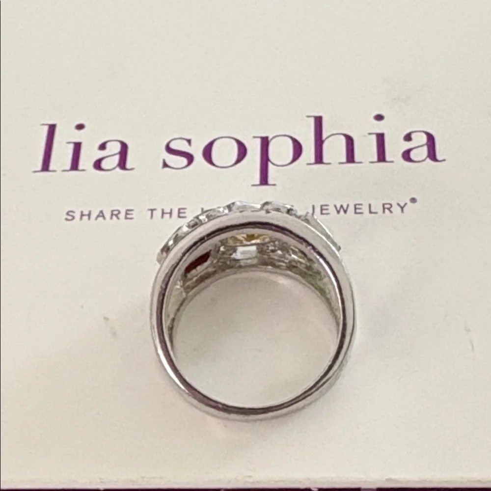 Lia Sophia Silver Multi-Stone Ring Yellow Center and Red & Green Accents Size 9